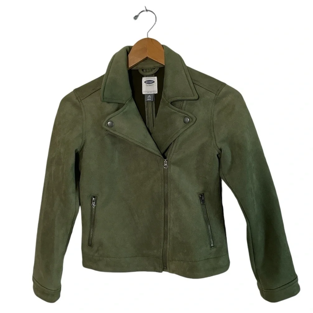 Old Navy Olive Green Faux Suede Moto Jacket Size L/G (10-12)